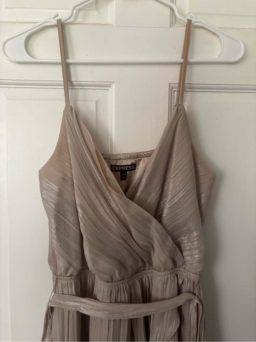 Express Champagne Pleated High Low Satin Dress Size S - Picture 3 of 10